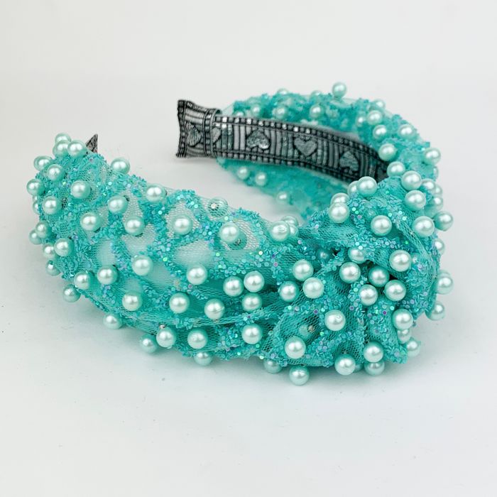 Lila Aqua Pearl Turban Headband